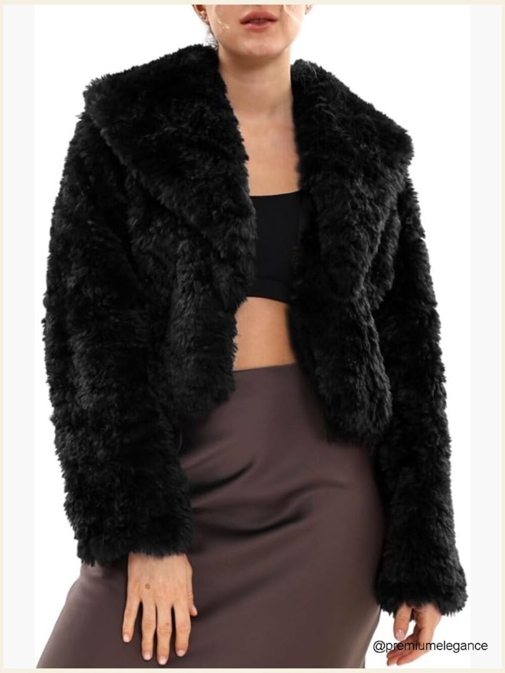 Faux Fur Crop Coat Long Sleeve Open Front Lapel Furry Jacket